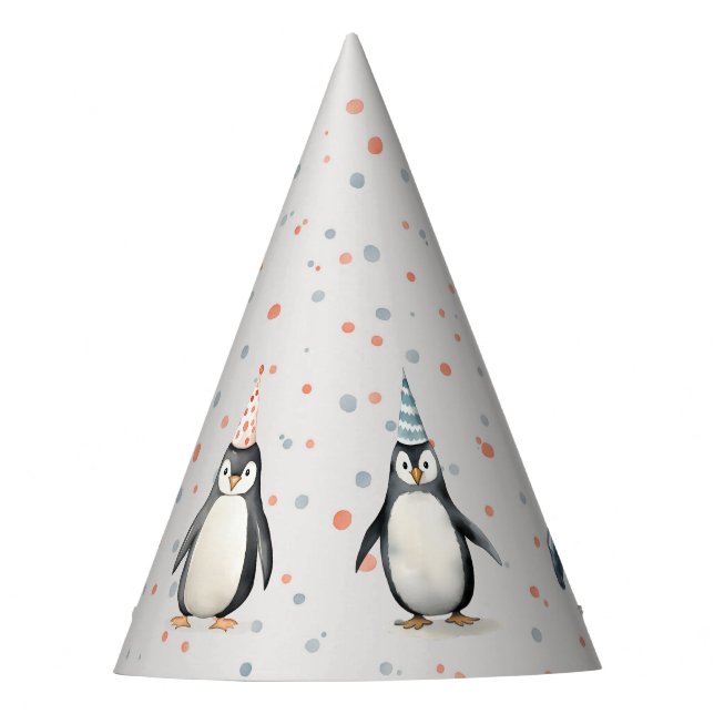 Gorro De Fiesta Pingüinos fiestas, acuarela, cumpleaños de niños (Anverso)