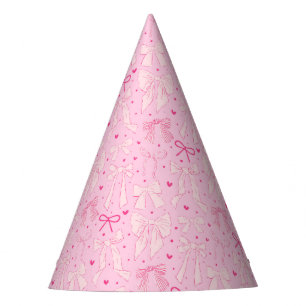 Gorro De Fiesta Pink Coquette Bows Pattern Cumpleaños