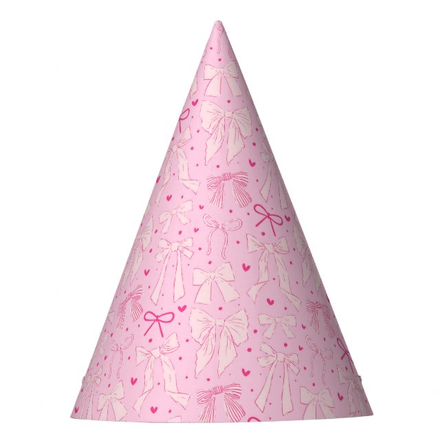 Gorro De Fiesta Pink Coquette Bows Pattern Cumpleaños (Anverso)