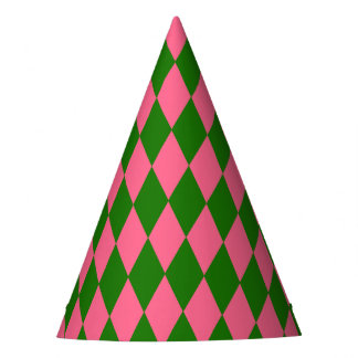 Gorro De Fiesta Pink Green Harlequin Checkered Design 