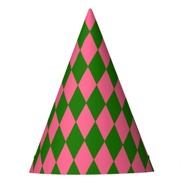 Gorro De Fiesta Pink Green Harlequin Checkered Design  (Anverso)