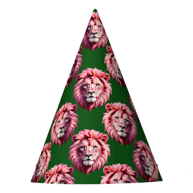 Gorro De Fiesta Pink Lion Head Animal Pattern Design Green  (Anverso)