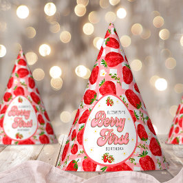 Gorro De Fiesta PInk White Red Strawberry Primer cumpleaños Berry