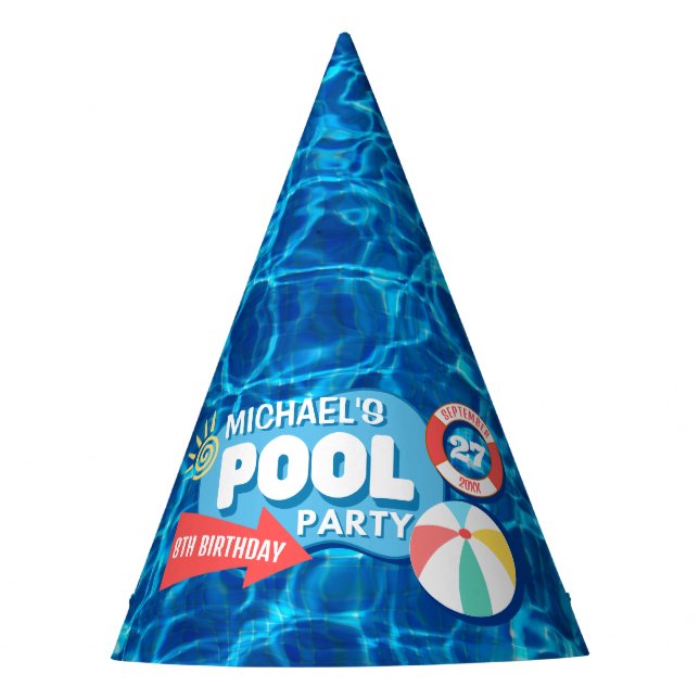 Gorro De Fiesta Piscina de verano Fiesta Tropical Cumpleaños Azul (Anverso)