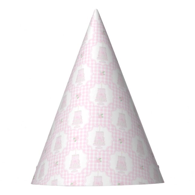 Gorro De Fiesta Preppy Pink Bows Trellis Primer Cumpleaños Ribbone (Anverso)