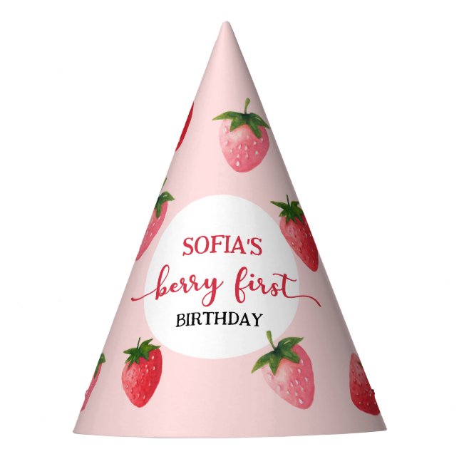 Gorro De Fiesta Primer cumpleaños de fresa Berry (Anverso)