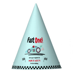 Gorro De Fiesta Primer cumpleaños Fast One Vintage Blue Race Car