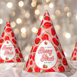 Gorro De Fiesta Primera Berry de cumpleaños de PInk Red Strawberry