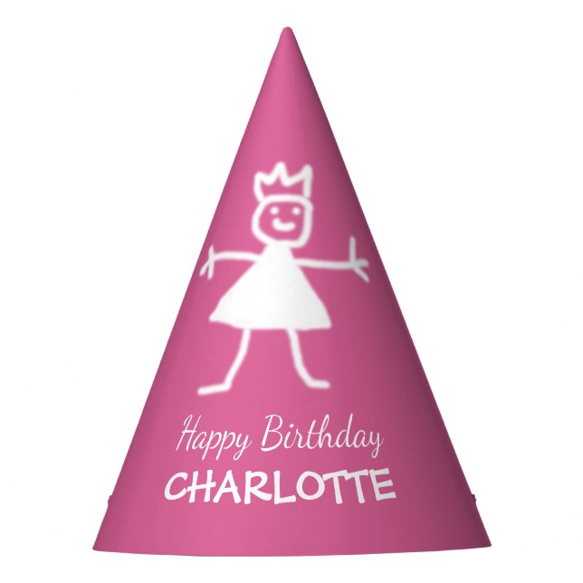 Gorro De Fiesta Princesa de dibujo infantil personalizado texto y  (Anverso)