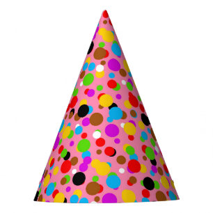 Gorro De Fiesta Puntos de Polka coloreados de fondo rosado