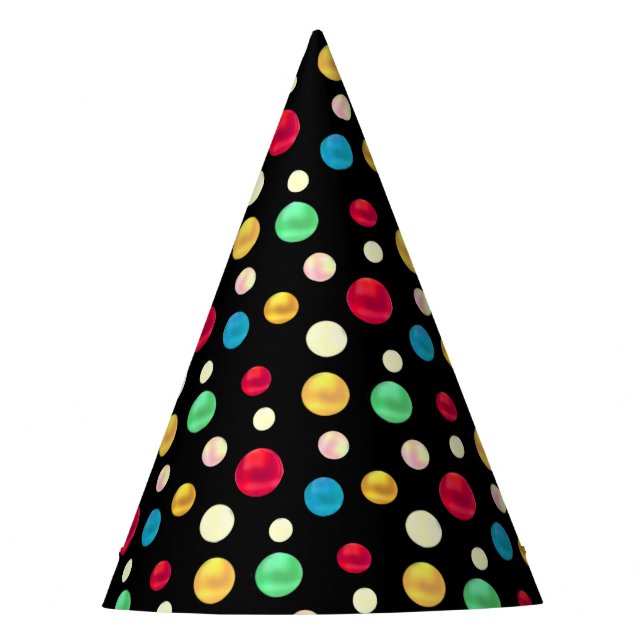Gorro De Fiesta Puntos multicolores en cumpleaños negro (Anverso)