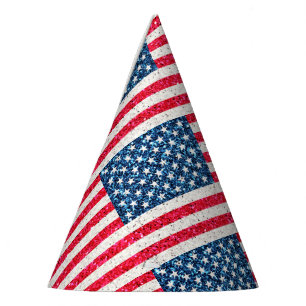 Gorro De Fiesta Purpurina azul blanco rojo bandera estadounidense 