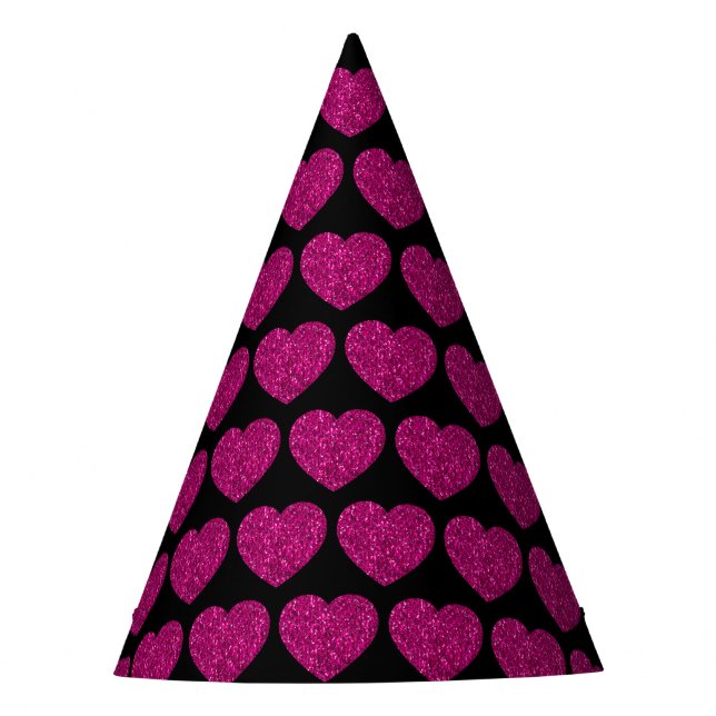 Gorro De Fiesta Purpurina falso de corazón rosado brillante patrón (Anverso)