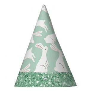 Gorro De Fiesta Purpurina Verde Gingham Plaid Rabbits