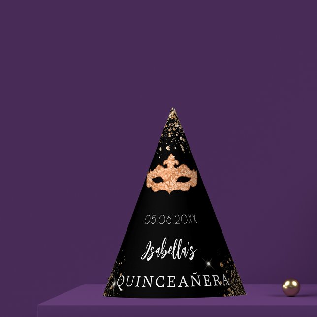 Gorro De Fiesta Quinceanera mascarada nombre máscara de oro negro (Subido por el creador)