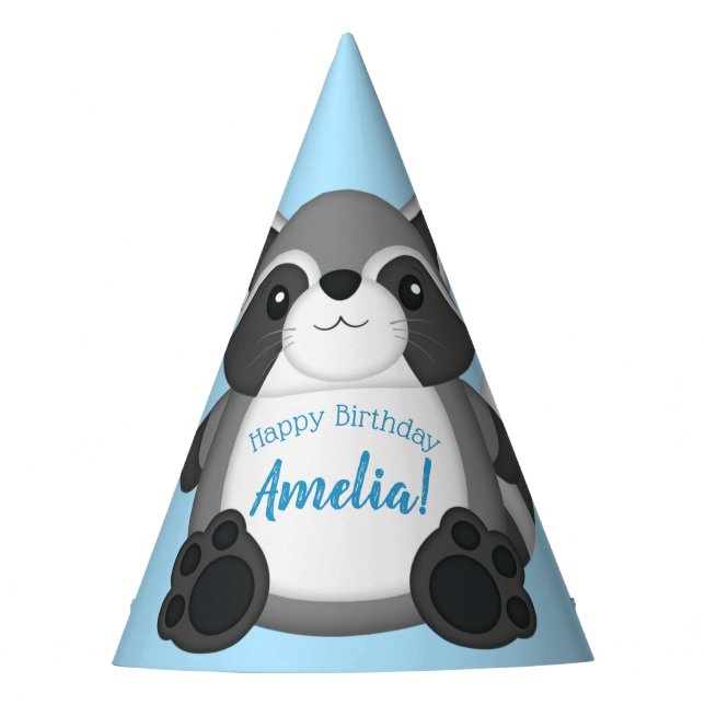 Gorro De Fiesta Raccoon Birthday Party Blue (Anverso)