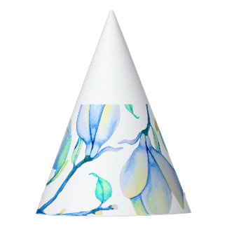Gorro De Fiesta Rama de magnolia acuarela azul verde botánica