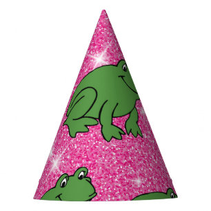 Gorro De Fiesta Rana Verde Anfibios Animales Brillo Rosa Fantasía