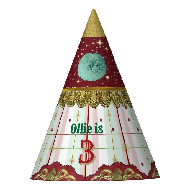 Gorro De Fiesta Retro Circus Carnival Hat - Teal Puff (Anverso)