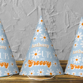 Gorro De Fiesta Retro Cuatro Niños Groovy De Cuarto Cumpleaños