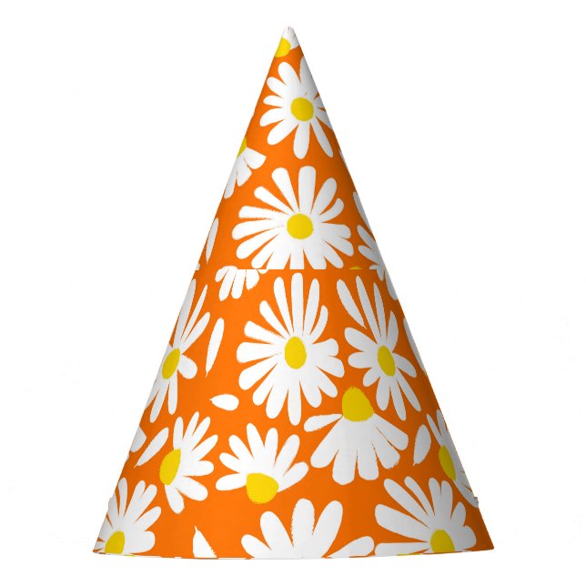 Gorro De Fiesta Retro daisy floral: cosecha naranja. (Anverso)