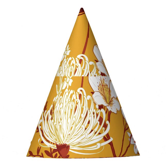 Gorro De Fiesta Retro Floreciente: Arte De Línea Floral Inconcluso (Anverso)