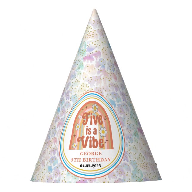 Gorro De Fiesta Retro Rainbow FIVE es una Vibra Genial Cumpleaños  (Anverso)