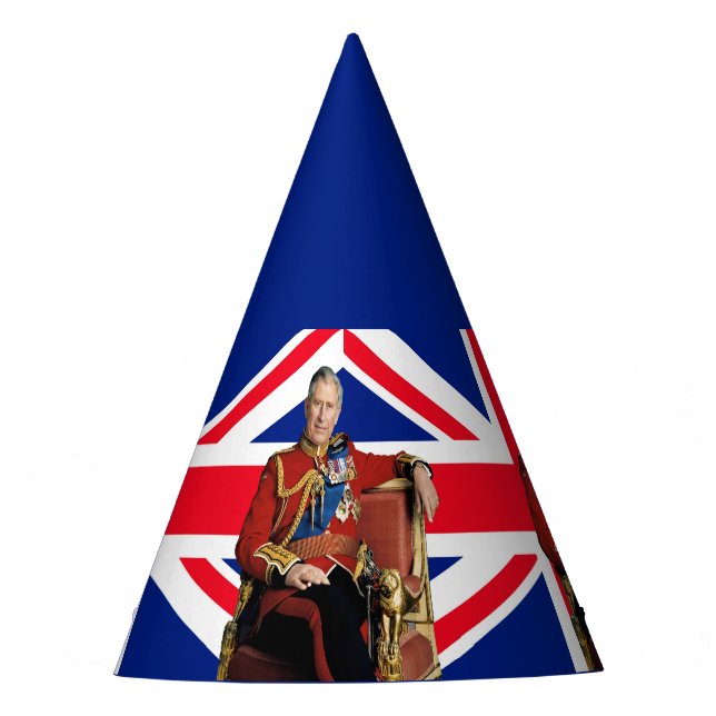 Gorro De Fiesta Rey Carlos III con bandera británica (Anverso)