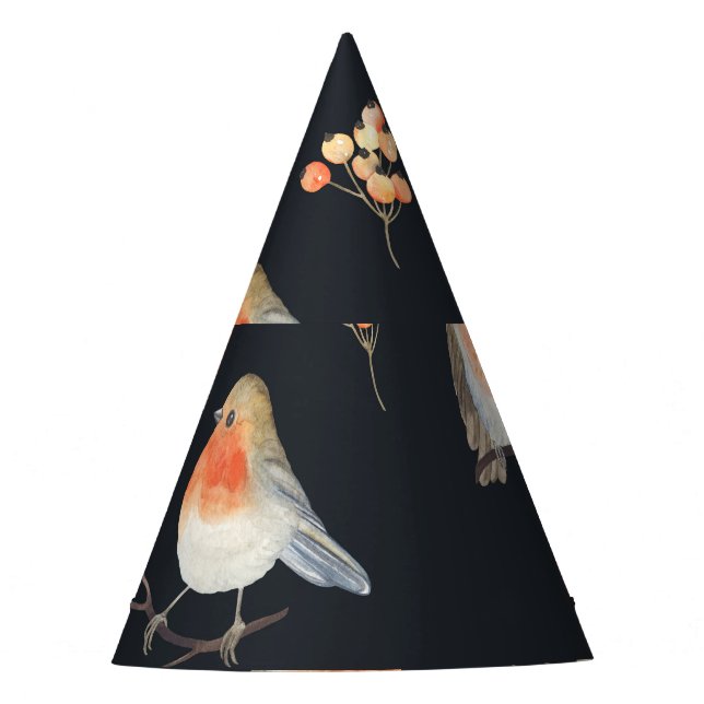 Gorro De Fiesta Robins, bayas de rowan, acuarela de invierno. (Anverso)