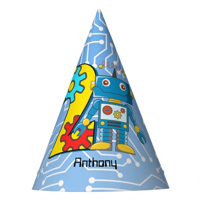 Gorro De Fiesta Robot 2.º Personalizado de cumpleaños (Anverso)