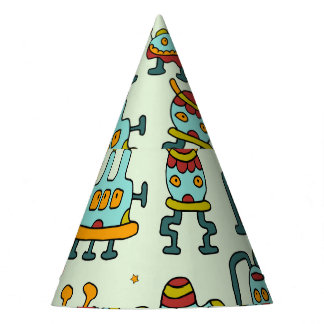 Gorro De Fiesta Robots Aliens Ilustracion de patrones de vintage