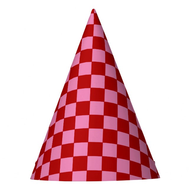 Gorro De Fiesta Rojo a cuadros y rosa intenso (Anverso)