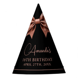 Gorro De Fiesta Rosa de moda Purpurina de oro Bow Sweet 16 Cumplea