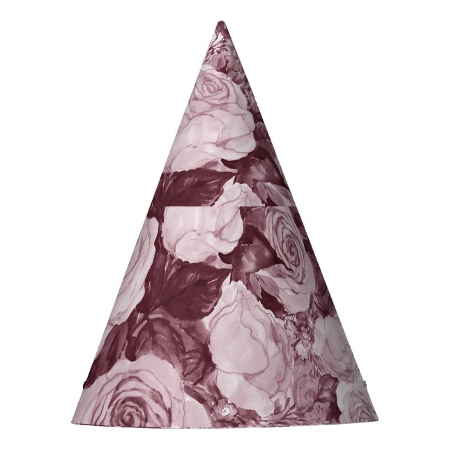 Gorro De Fiesta Rosas de té: Patrón de Bouquet acuarela. (Anverso)