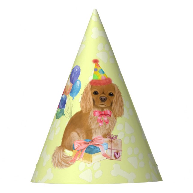 Gorro De Fiesta Ruby Cavalier King Charles Spaniel Cumpleaños   (Anverso)