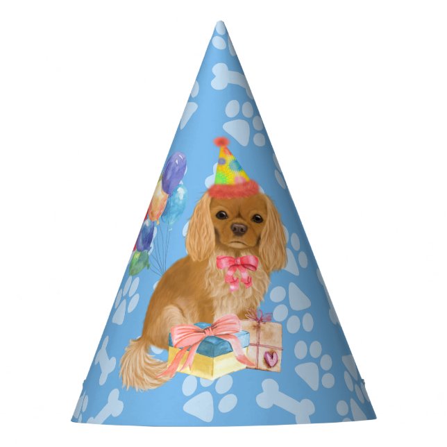 Gorro De Fiesta Ruby Cavalier King Charles Spaniel Cumpleaños  (Anverso)