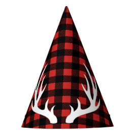 Gorro De Fiesta Rústico Lumberjack Plaid & White Deer Antlers