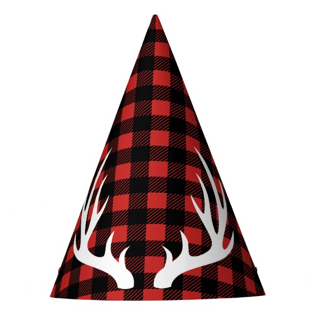 Gorro De Fiesta Rústico Lumberjack Plaid & White Deer Antlers (Anverso)