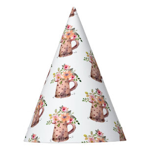 Gorro De Fiesta Rústico Pitcher Peach & Mauve Watercolor Floral