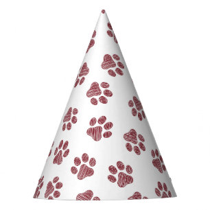 Gorro De Fiesta Rutas de perro, garras de perro, patas de borgoña