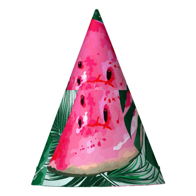 Gorro De Fiesta sandías, hojas de palma: tropicales sin costura (Anverso)