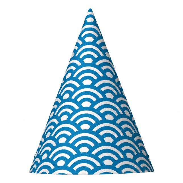 Gorro De Fiesta Seigaiha, olas, japonés, azul y blanco (Anverso)