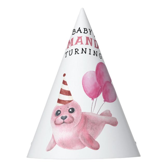 Gorro De Fiesta Sello Rosa Cumpleaños 1 Bajo El Mar (Anverso)