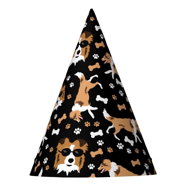 Gorro De Fiesta Shetland Sheepdog Shells Pawprint Pattern Fiesta (Anverso)