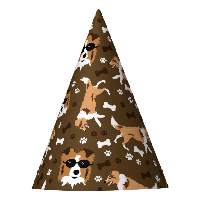 Gorro De Fiesta Shetland Sheepdog Shells Pawprint Pattern Fiesta (Anverso)