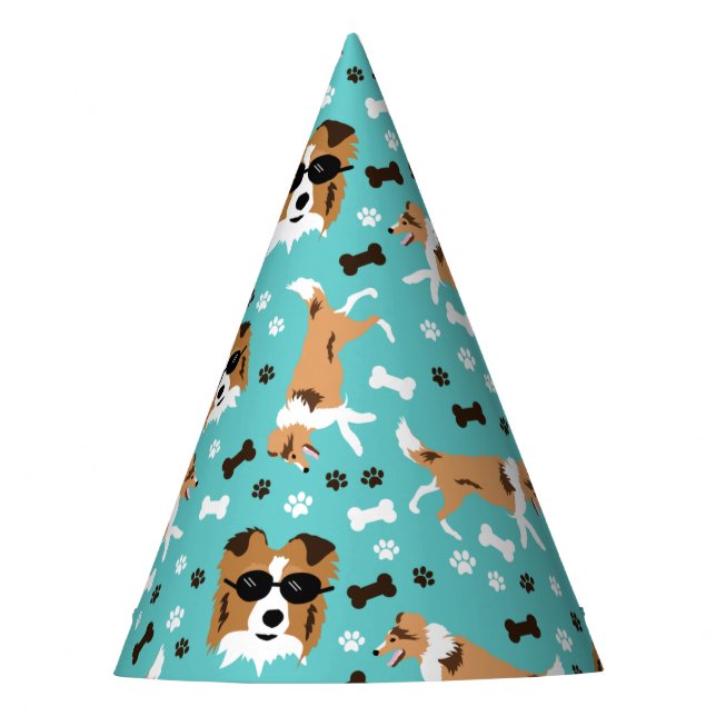 Gorro De Fiesta Shetland Sheepdog Shells Pawprint Pattern Fiesta (Anverso)
