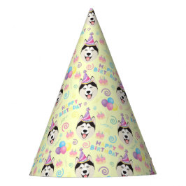Gorro De Fiesta Siberian Husky Birthday Party Hat Yellow