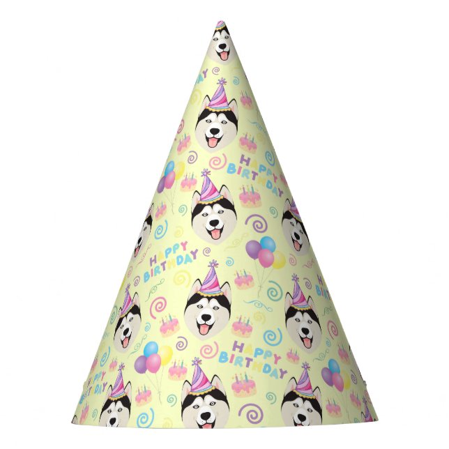 Gorro De Fiesta Siberian Husky Birthday Party Hat Yellow (Anverso)