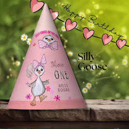 Gorro De Fiesta Silly Goose 1er cumpleaños Bow rosado