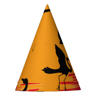 Gorro De Fiesta Silueta de cigüeñas con puesta de sol: la colorida